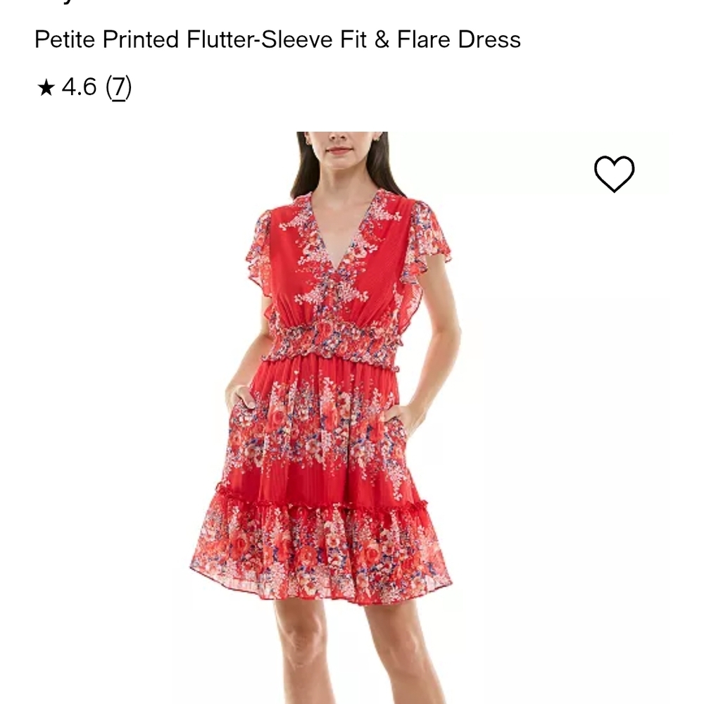 Taylor Flutter-Sleeve Fit & Flare Dress - Red/Coral Floral.